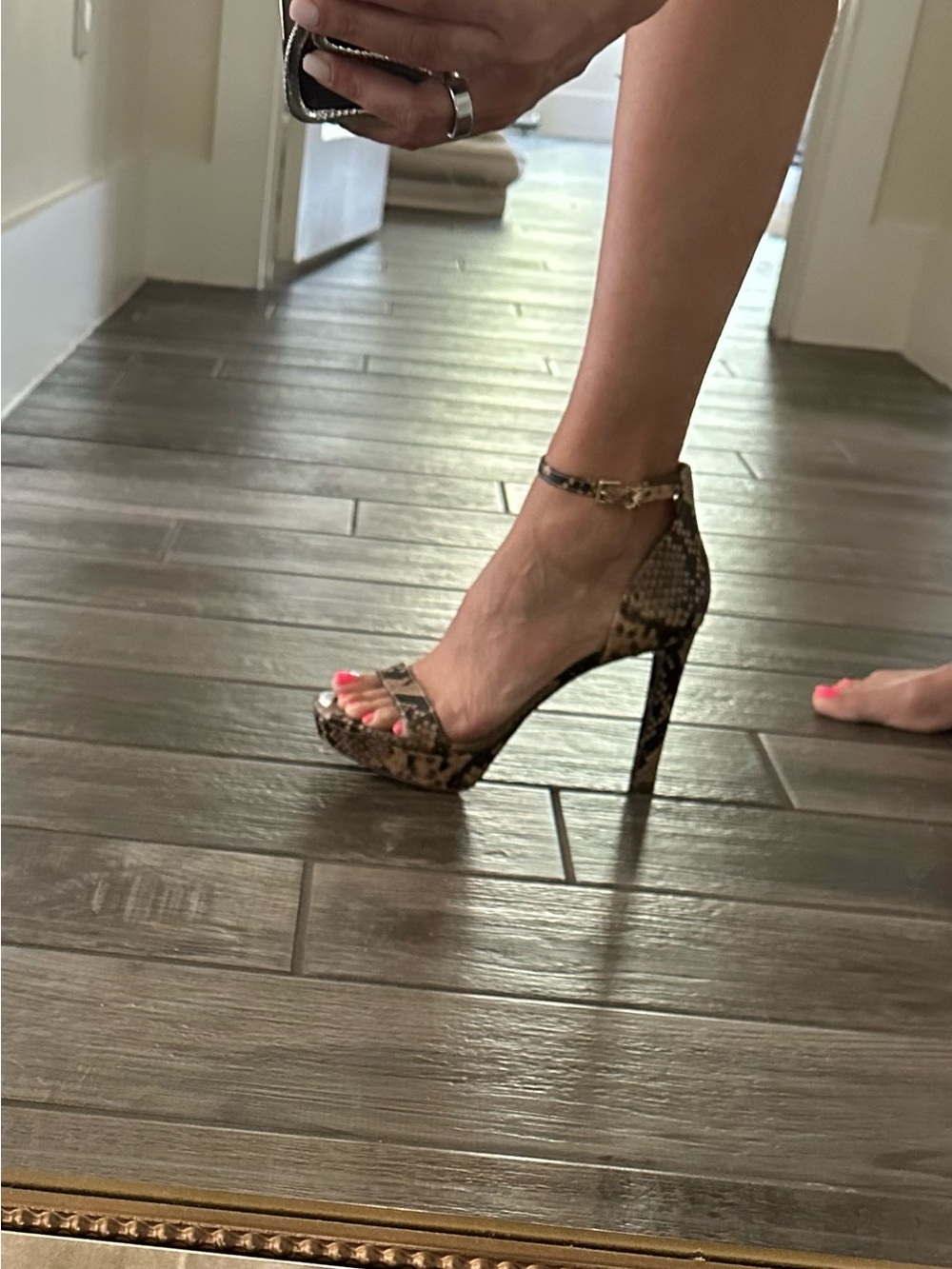 MICHAEL Michael Kors Snake-Print Ankle-Strap Platform Heel - Brown/Black